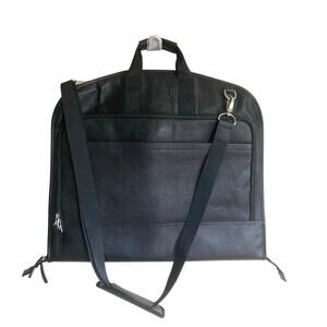 Marc New York Faux Leather Garment Bag Black Shoulder Strap Hook Pockets Folding